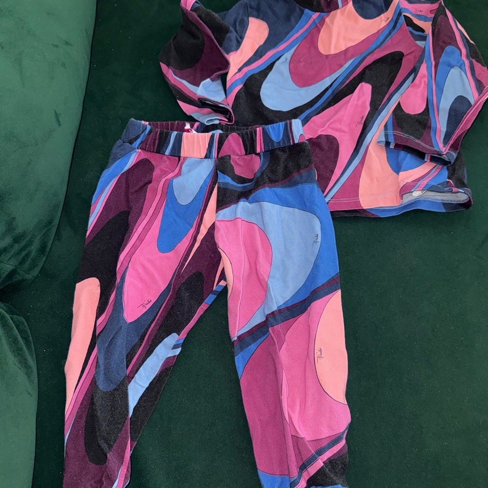 Emilio Pucci Pink Blue Purple Abstract Kids Matching Set